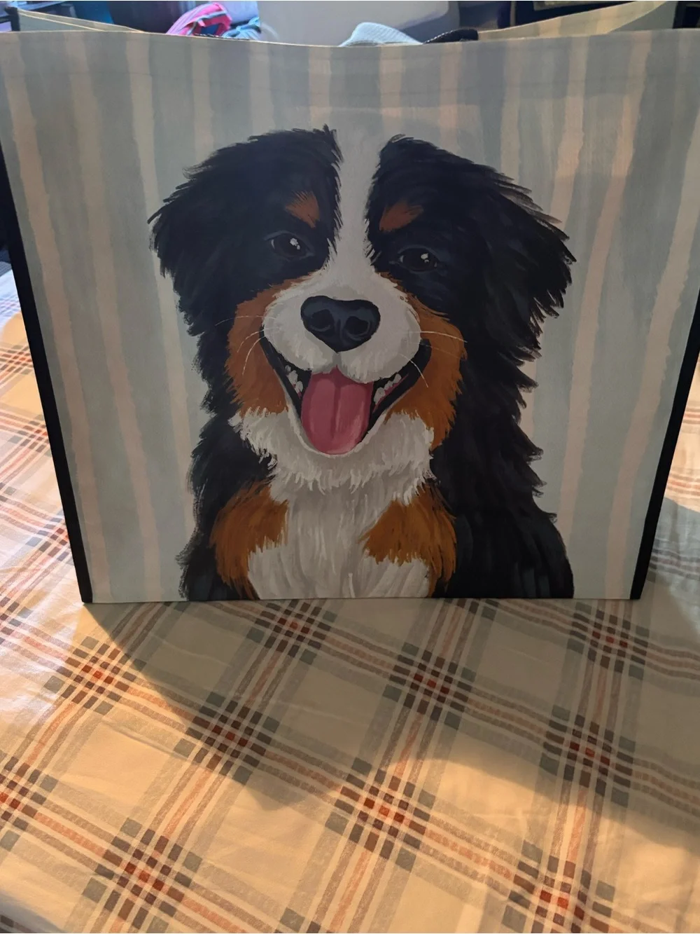 Marshalls Store Dog Panel reusable Tote Bag - Black, White & Brown Portrait